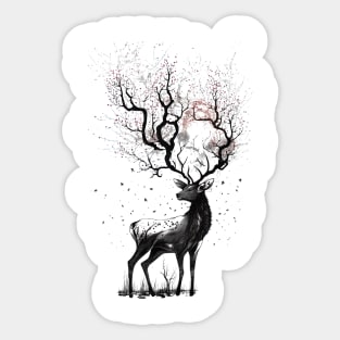 Nara Deer and Cherry Blossom Sumi-e Sticker